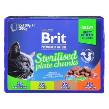 BRIT Premium Cat Sterilised Plate - Comida húmeda para gatos - 12x100g