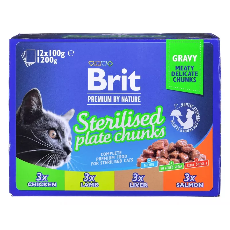 BRIT Premium Cat Sterilised Plate - Comida húmeda para gatos - 12x100g