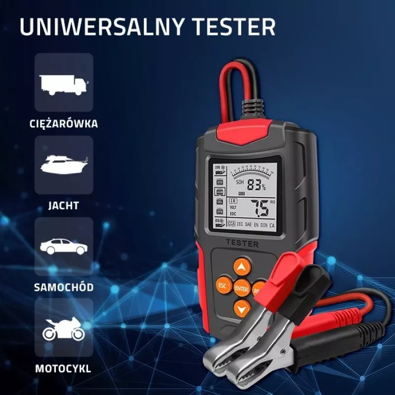 Qoltec 52484 Comprobador de baterías digital LCD | 12V | 24V | 3Ah-200Ah