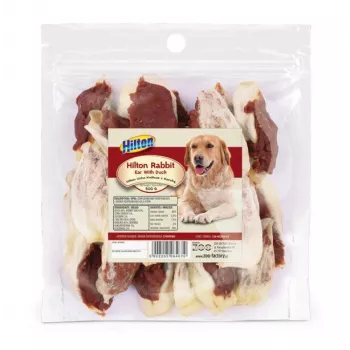Masticable para perros Hilton Oreja de conejo con pato — snack masticable natural con sabor a pato, envase de 500 g