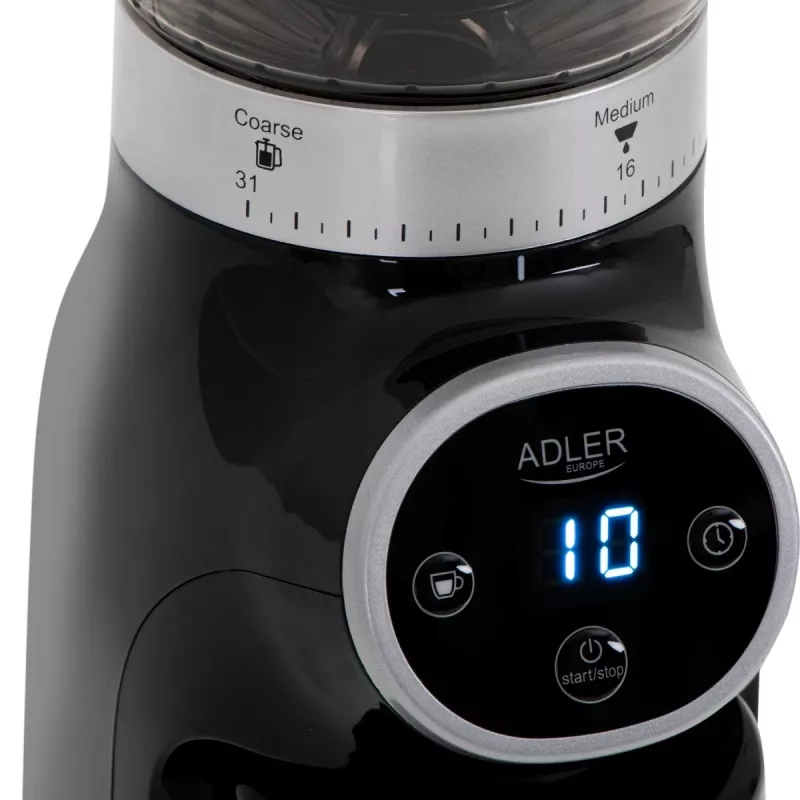 Molino de café profesional, muelas de acero, 31 ajustes de molienda, Café 90g/m, Adler, AD4450, 300, negro