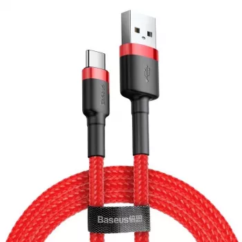 Cable USB 2.0 A a USB-C Baseus CATKLF-B09 1m QC3.0 trenzado de nailon rojo, carga rápida y sincronización de datos