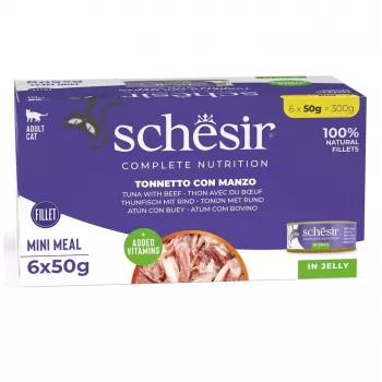 SCHESIR en gelatina atún con ternera - Comida húmeda para gatos - 6 x 50 g