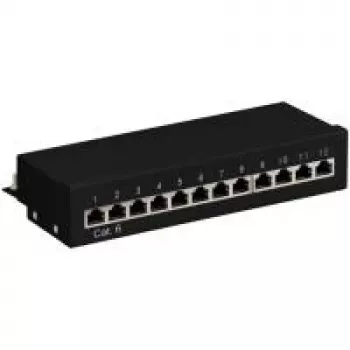 Wentronic Goobay Panel de conexiones CAT 6 mini/sobremesa, 12 puertos, negro - STP apantallado, negro (69307)