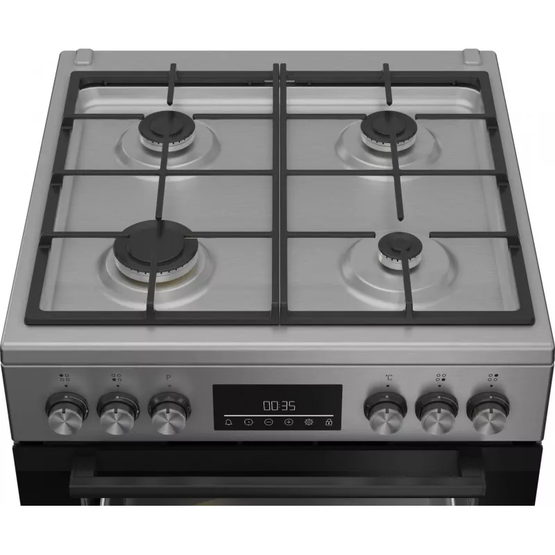 Cocina independiente de gas y eléctrica BEKO FBM62330GXTN 60 cm, placa de gas de 4 fuegos, horno eléctrico de 72 l, clase de eficiencia energética A