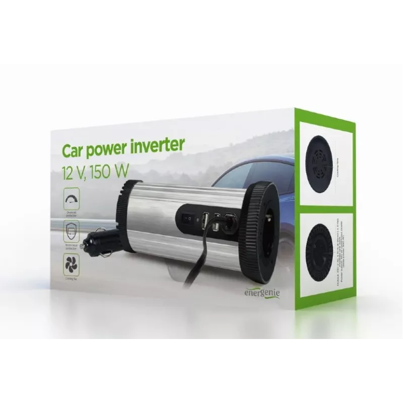 Adaptador/convertidor de corriente Gembird EG-PWC150-01 Coche 150 W Negro, Gris