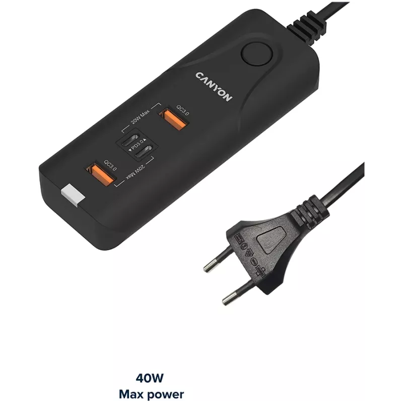 CANYON Cargador H-10 PD 20W QC 3.0 18W 2USB-A 2USB-C sobremesa Negro