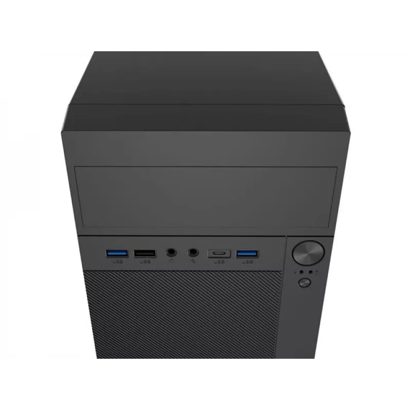 Caja de PC NATEC Helix Mini Tower negra — microATX/Mini-ITX, 3×3,5 pulgadas + 5×2,5 pulgadas, GPU 33 cm, conectores USB-C/USB-A