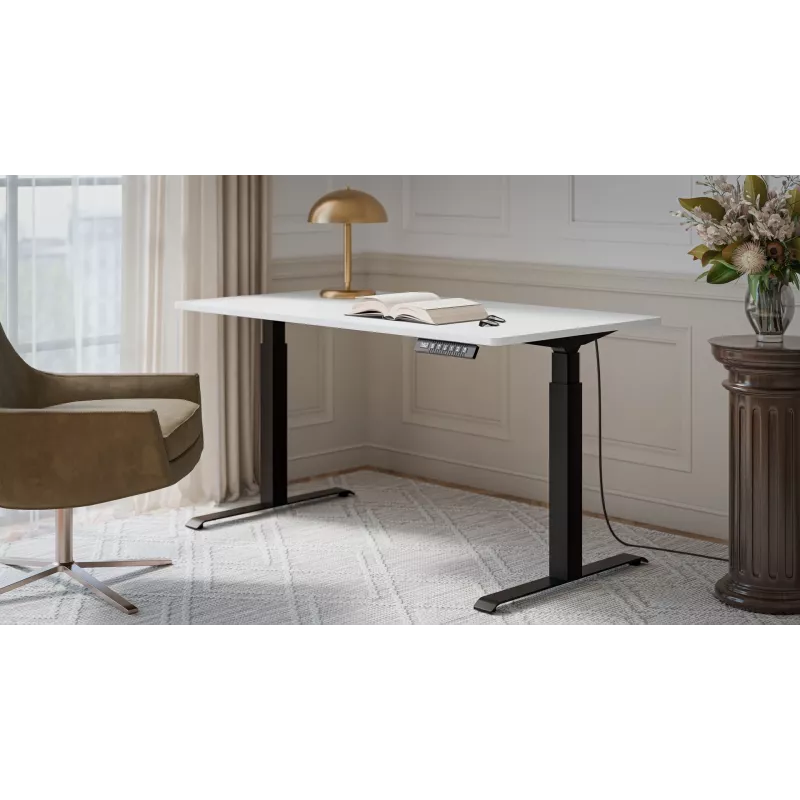Escritorio con regulación eléctrica de altura cama meble MOON LONG 150x80 72–120 cm negro/blanco