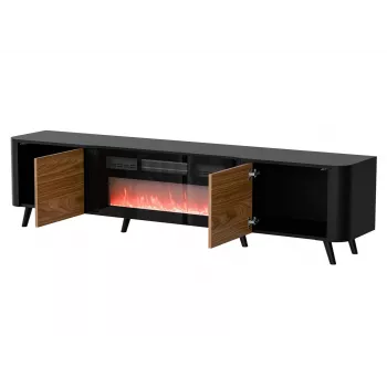 Mueble TV Cama Meble Volare 200 x 39 x 49 cm negro/nogal con chimenea