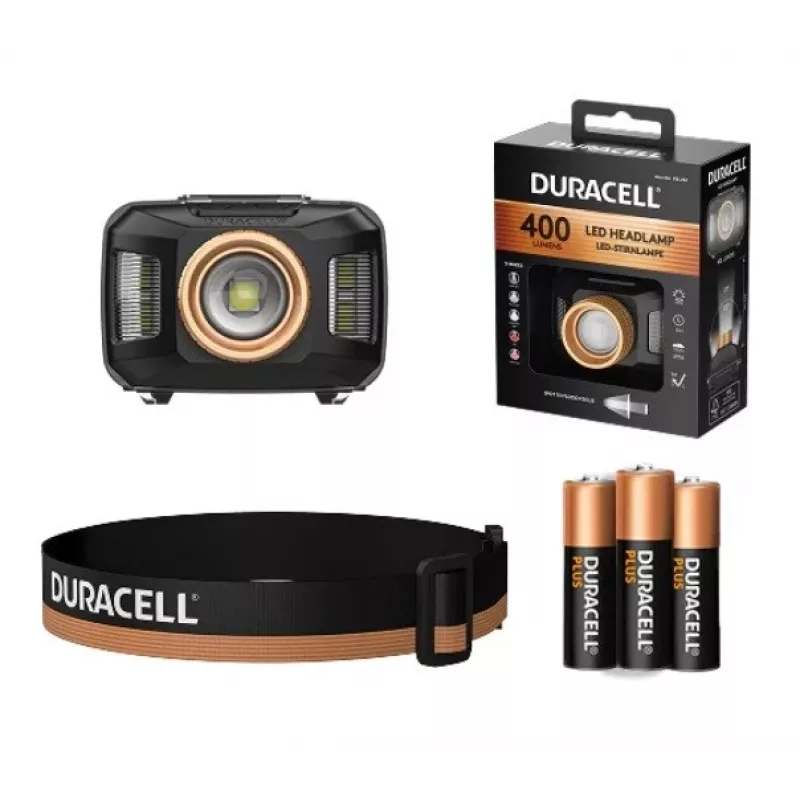 Linterna frontal Duracell DH400 negra, naranja