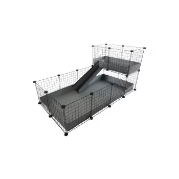 C&C Modular Cage C&C 4x2 con Loft 2x1 y rampa gris – jaula modular c&c para pequeños animales para cobayas, 145×75×75 cm, 10 kg