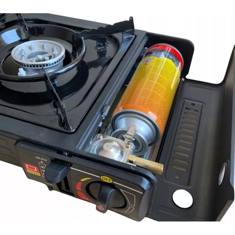 Extralink | Cocina de gas portátil | 2 fuegos en maletín + adaptador