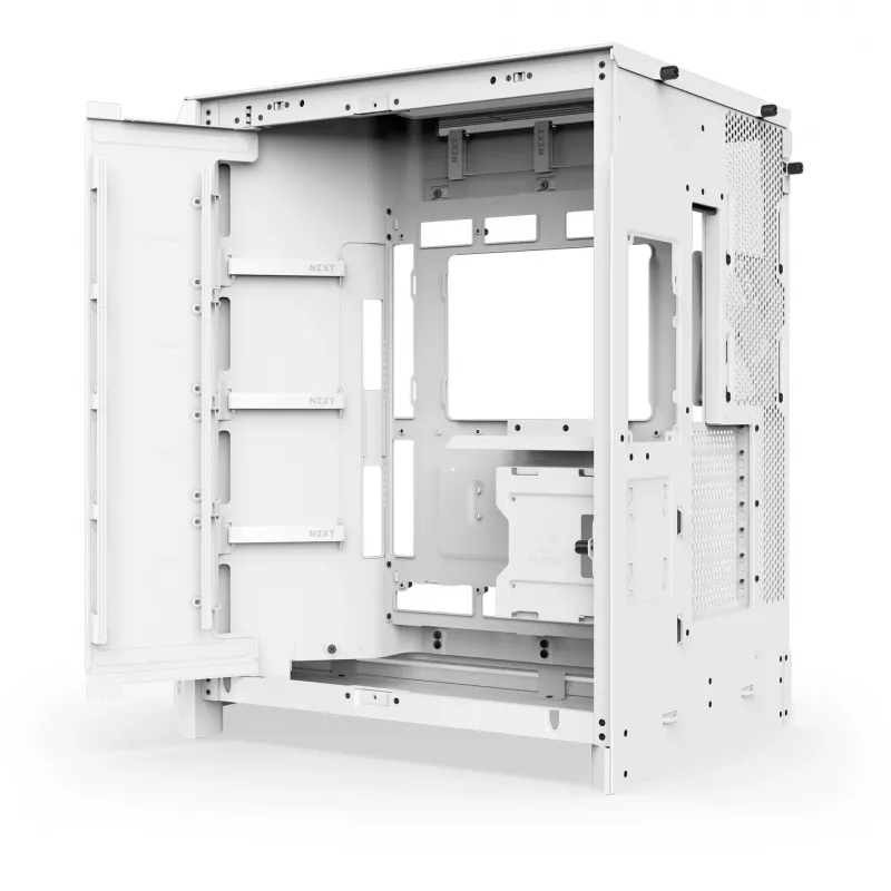 Caja de PC Midi Tower NZXT H9 Flow RGB+ — Blanco, compatible con ATX/EATX/Micro-ITX, cristal templado, 3x140 mm frontal + 1x120 mm trasero ventiladores