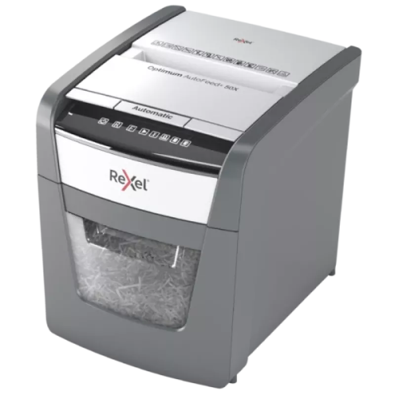 Rexel Optimum AutoFeed+ 50X Destructora de documentos con alimentación automática, Corte en partículas, P4