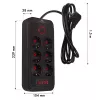 Regleta de enchufes MACLEAN MCE389 B — 6 enchufes, 4×USB-A + 1×USB-C, 110–240V, 2,1A, 2500W, cable de 1,5 m, negra
