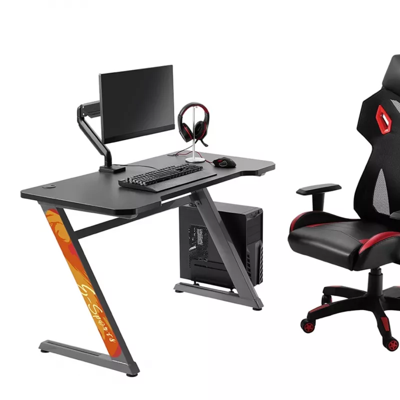 Mesa de ordenador gaming NanoRS RS120, diseño moderno, ligera y estable (carga máx. 50 kg), negro y naranja