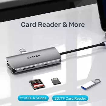 Hub USB-C Unitek D1122A01 con 2x HDMI 4K y 100W Power Delivery