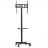 Maclean MC-949 soporte móvil con ruedas para TV de 32–55 pulgadas, VESA 75×75–400×400, máx. 25 kg, altura 149,5–154,5 cm, inclinación +5°, estante, negro