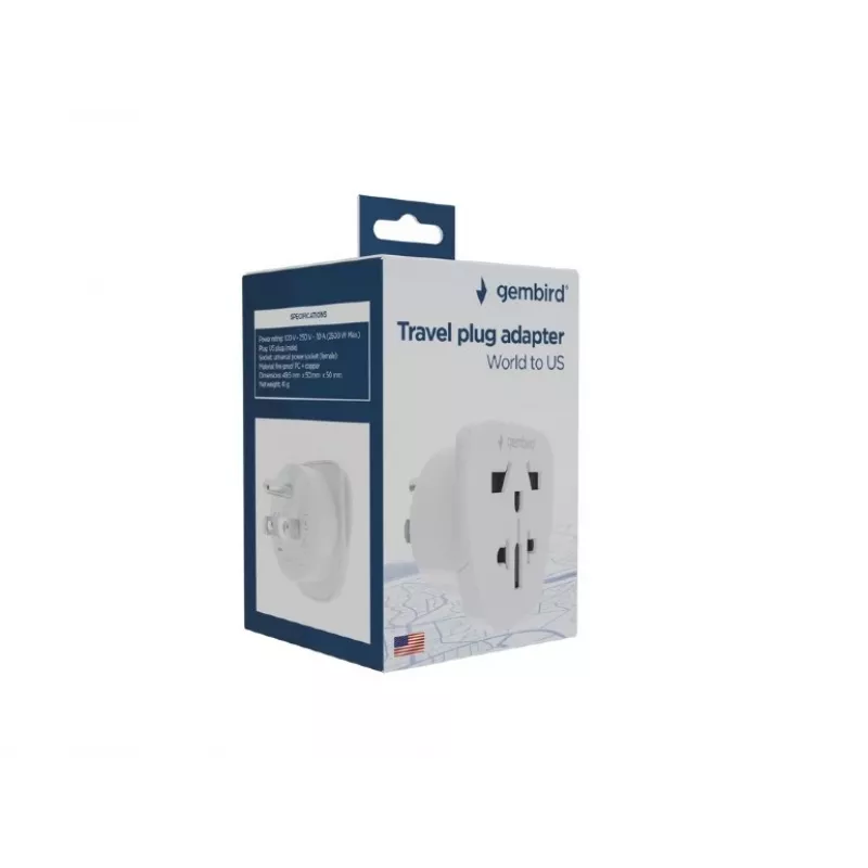 Adaptador de viaje GEMBIRD A-AC-USMINTF — universal a enchufe US, 10 A