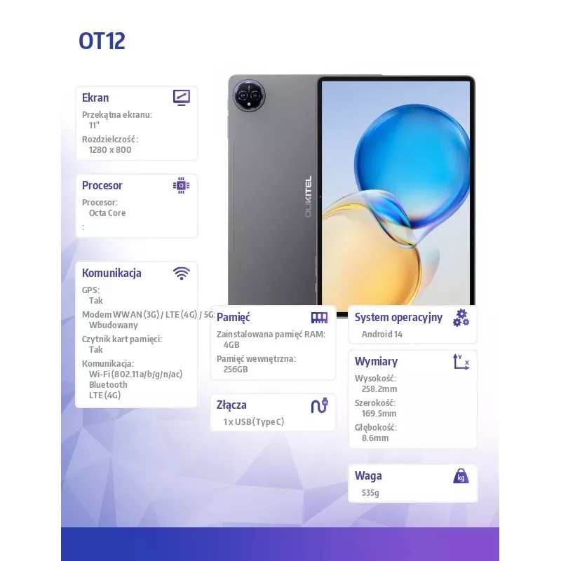 Tablet OT12 4G 11 4/256GB gris elegante y potente