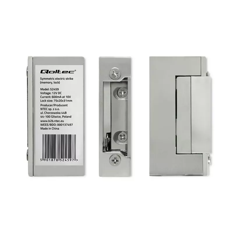 Cerradura electromagnética QOLTEC 52459 12V simétrica con memoria y bloqueo