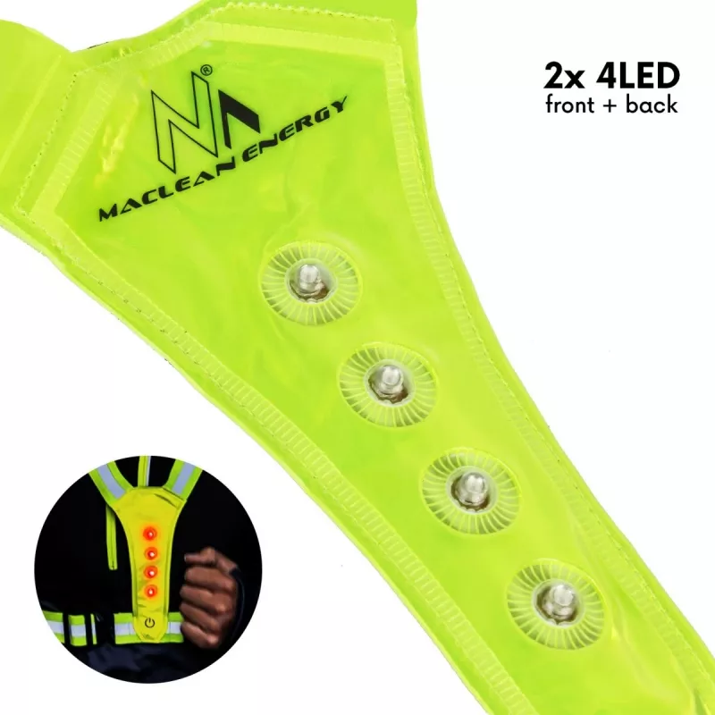 Chaleco reflectante LED de seguridad MACLEAN MCE425 – visibilidad 360°, talla ajustable