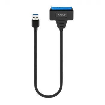 Cable de interfaz SAVIO SATA a USB 3.1 Gen 1 AK-68, conector hembra SATA a conector macho USB-A, 5 Gbit/s, 0,25 m, negro