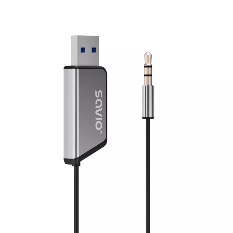 Savio TR-16 adaptador transmisor AUX con función manos libres, Bluetooth 5.3, Google Assistant/Siri