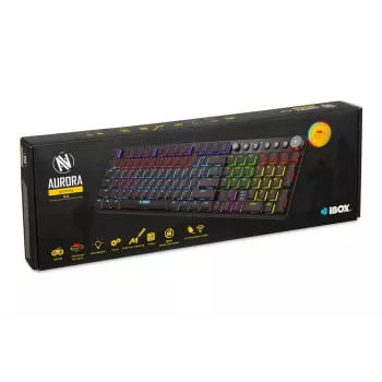 Teclado IBOX AURORA K-6 — Full-Size QWERTY, RF Wireless + Bluetooth, retroiluminación RGB, teclas mecánicas de perfil bajo, negro