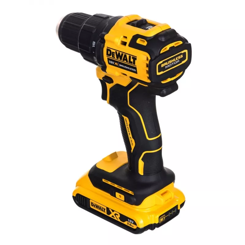 Taladro atornillador a batería DCD708D2T, 18 voltios amarillo/negro, 2x batería Li-Ion 2,0 Ah, en caja TSTAK
