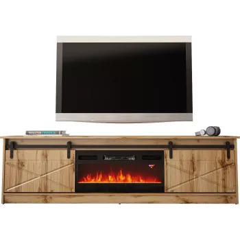 Mueble TV Cama Meble GRANERO con mueble de chimenea, roble Wotan, 2000×350×567 mm, 2 puertas, 2 estantes
