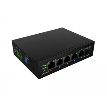 Switch de red LANBERG ILFE-4P-1GE-1S-90 – PoE light-industrial no gestionado, 4 puertos (PoE), 1×GigE, 1×SFP, montaje en carril DIN