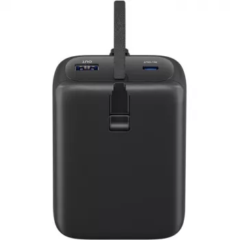 Batería externa 20.000 mAh, cable USB-C integrado de 13 cm, 30 vatios (negro, 20 Ah, 1x USB-A, 2x USB-C, PD, QC)