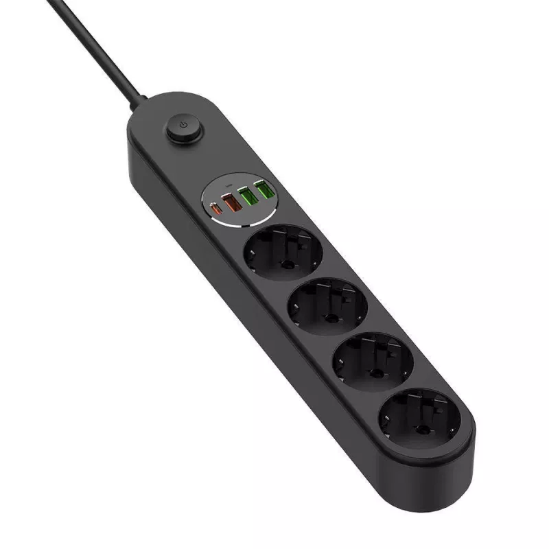 Regleta de enchufes ColorWay CW-CHE44PDB — 4 tomas de CA, 2 puertos USB