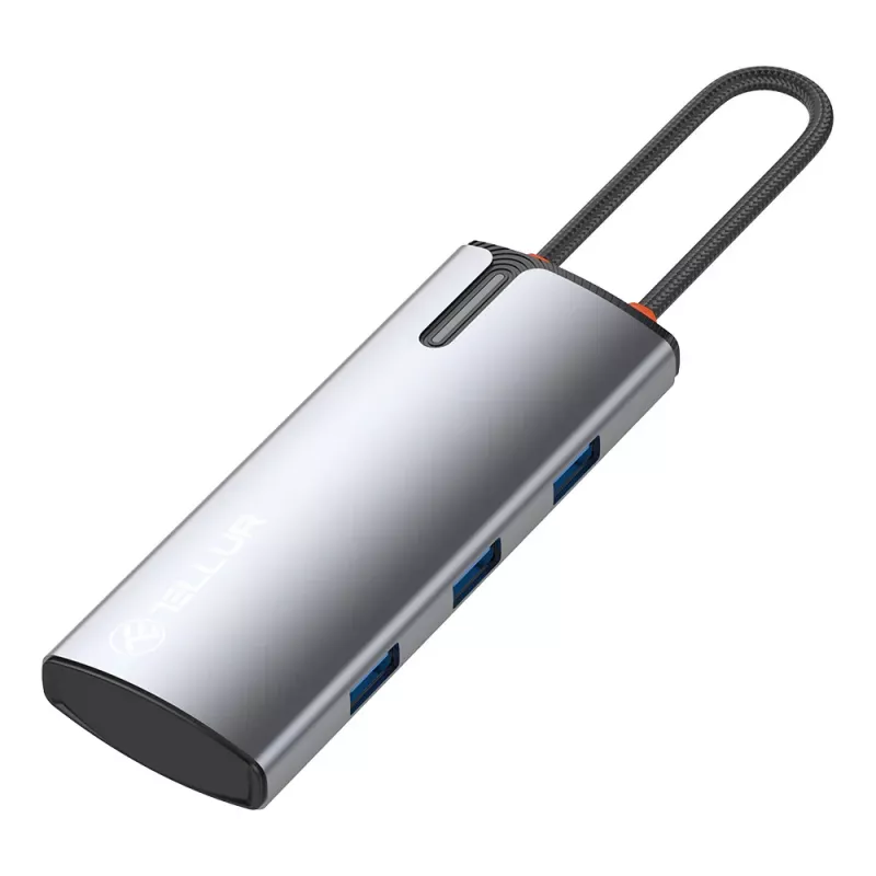 Hub USB-C Tellur TLL321061 con PD 3.0 100W, salida HDMI y 3× conectores USB 3.0