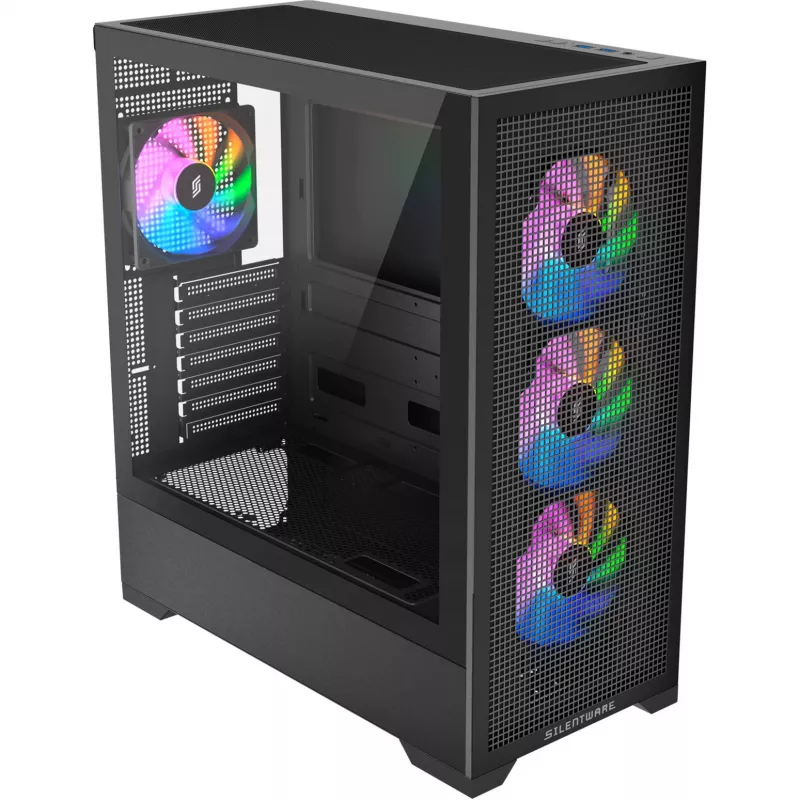 Caja de PC Silentware Core 100 A-RGB negra — modelo CORE100Schwarz, iluminación A-RGB, formato semitorre