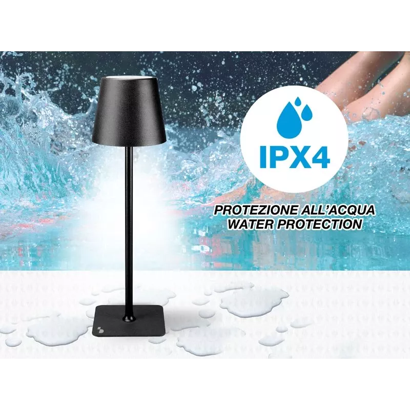 Beper P201UTP118 lámpara de mesa LED recargable, 1,5 W, interruptor táctil, regulable, adaptador para botella de 33 mm, resistente al agua, negra