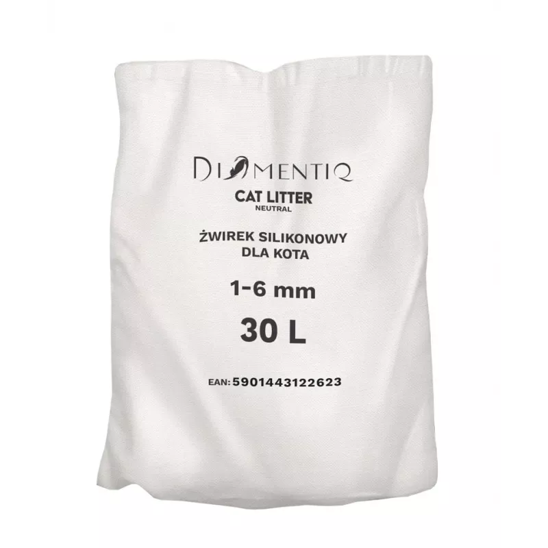 Arena para gatos DIAMENTIQ Neutral granulado de sílice aglomerante 30 L — sin perfume, 1–6 mm