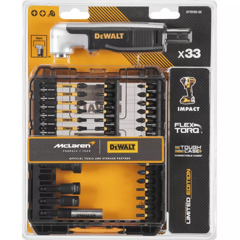 Juego de puntas DeWalt FlexTorq DT70782-QZ, 33 uds., diseño McLaren, con adaptador angular