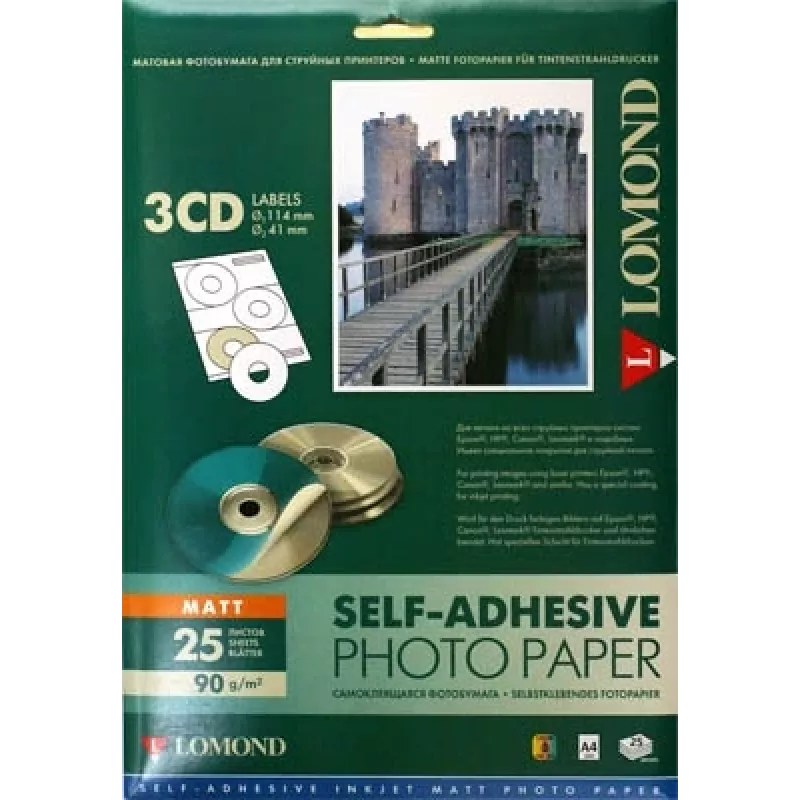 Papel fotográfico mate Lomond A4 25 hojas — autoadhesivo, para impresoras de inyección de tinta