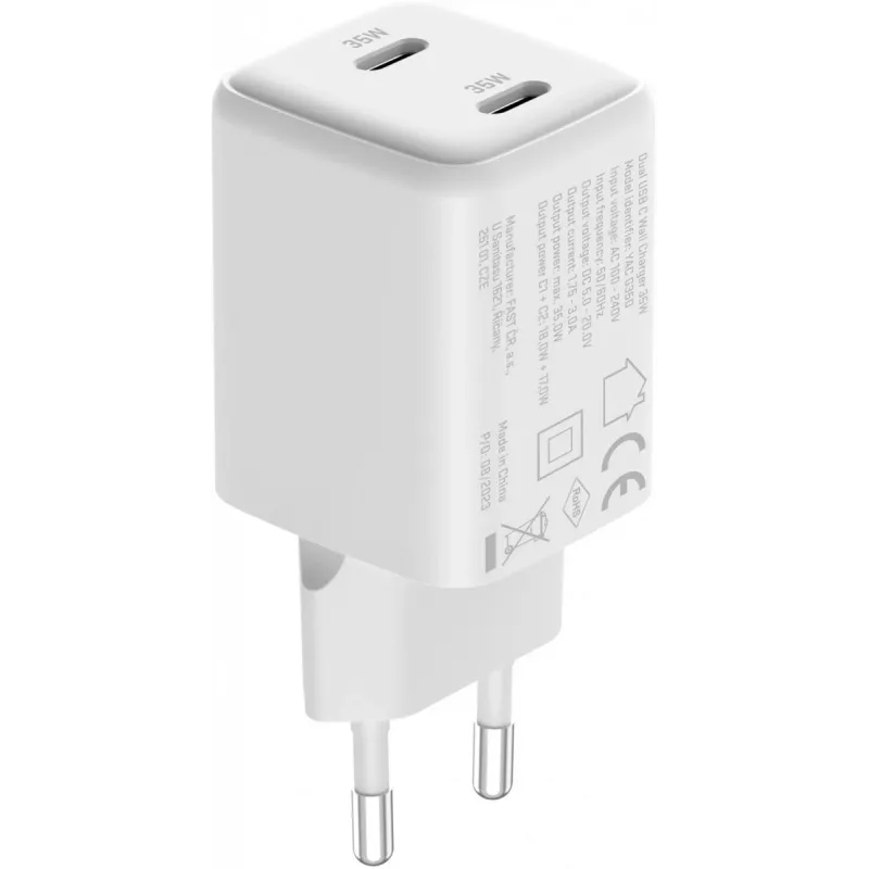 Cargador de pared USB-C YENKEE G35D 2x18W Power Delivery 3.0 3A