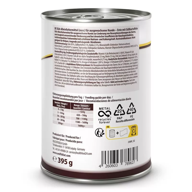 WOLFSBLUT VetLine Gastrointestinal Duck - comida húmeda para perros - 395 g