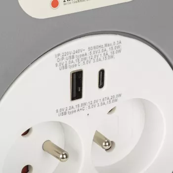 Alargador con carrete MONTIS MT188-10 10 m de cable, 2 tomas de corriente AC, gris