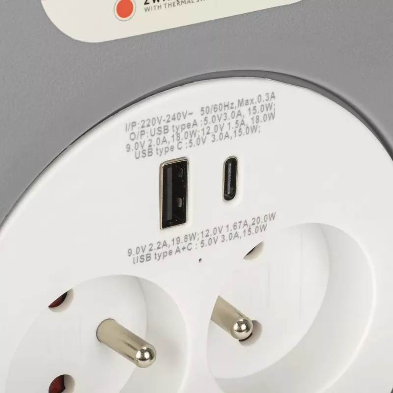 Alargador con carrete MONTIS MT188-10 10 m de cable, 2 tomas de corriente AC, gris