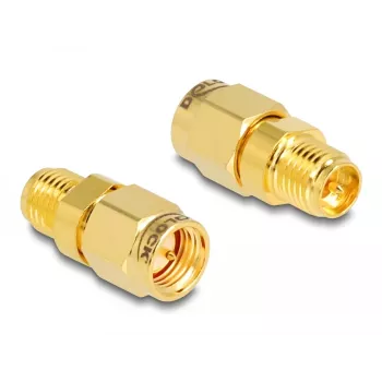 Adaptador DeLOCK conector hembra RP-SMA a conector macho SMA 9 mm de diámetro 18 mm de ancho