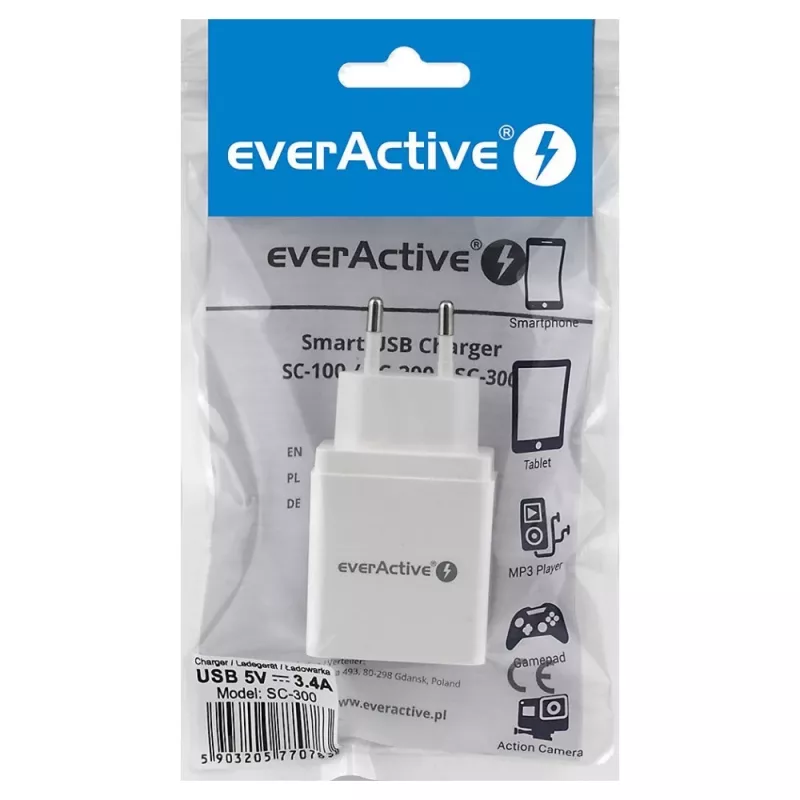 Everactive CARGADOR DE TELÉFONO 3X USB 3, 4A BLANCO