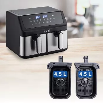 Freidora sin aceite IDEAL, doble horizontal 9L, 8 funciones - incluida deshidratación de alimentos