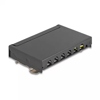 Patch panel DELOCK mini sobremesa RJ45 6 puertos Cat.6A apantallado, metal, negro, 80×22×125 mm