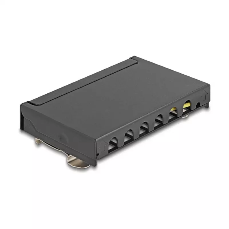 Patch panel DELOCK mini sobremesa RJ45 6 puertos Cat.6A apantallado, metal, negro, 80×22×125 mm